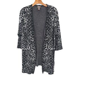 Chicos 3 Easywear Black  White Leopard Print Open Front Cardigan Sweater Size XL